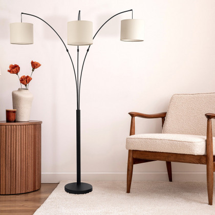 Ashcroft - Royal 3-Arm Metal Arc Floor Lamp, Oil Rubbed Bonze with Linen Shade, 4 way Rotary Switch