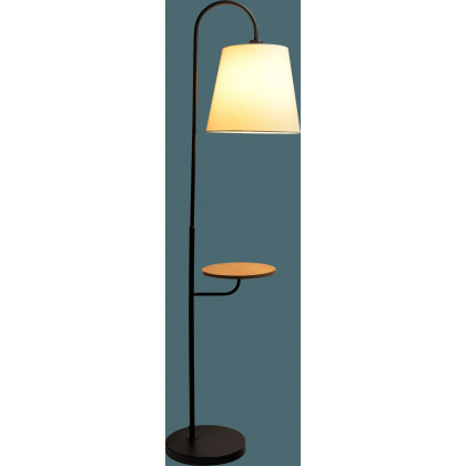 Ashcroft - Seoul Black Floor Lamp with Rotary Switch Wood Table Metal Base