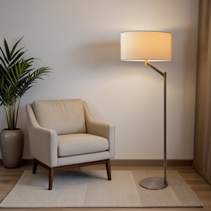 Ashcroft - Serene Brushed Nickel Floor Lamp with Rotary Switch Metal Base White Linen Shade