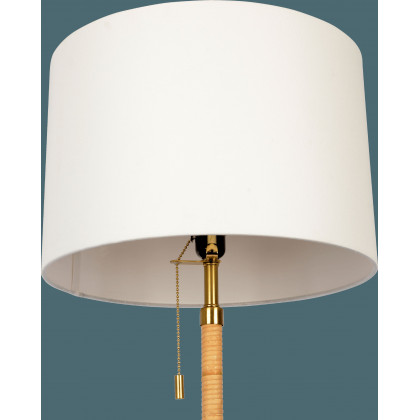 Ashcroft - Stellar Wood Rattan Tube , Gold Brass Metal and White Linen Shade Floor Lamp
