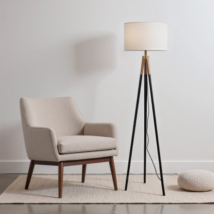 Ashcroft - Sway Brassed Gold Floor Lamp with On/Off Switch Triple Legs White Fabric Shade