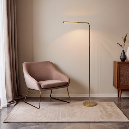 Ashcroft - Verve Brassed Gold Floor Lamp with On/Off Switch Adjustable Led Round Base