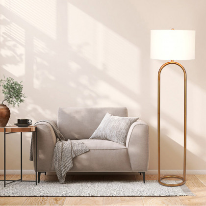 Ashcroft - Vivid Brass Ring Base Floor Lamp with Large White Drum Shade
