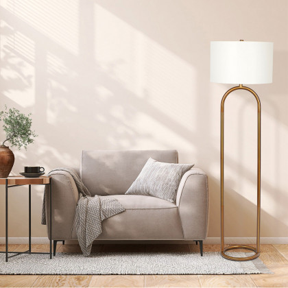 Ashcroft - Vivid Brass Ring Base Floor Lamp with Large White Drum Shade