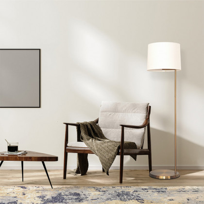 Ashcroft - Zenith Offset Brass Base Floor Lamp with Drum-shaped Linen Shade