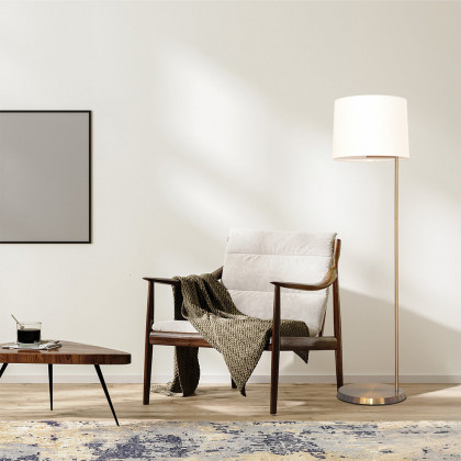 Ashcroft - Zenith Offset Brass Base Floor Lamp with Drum-shaped Linen Shade