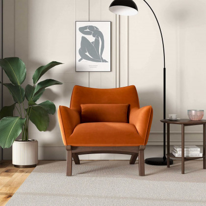 Ashcroft Brayden Mid-Century Modern Velvet Armchair - Burnt Orange