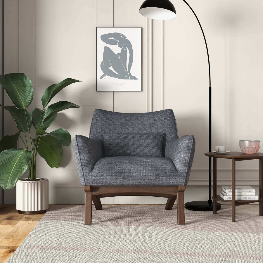 Ashcroft Brayden Mid-Century Modern Linen Armchair - Seaside Gray