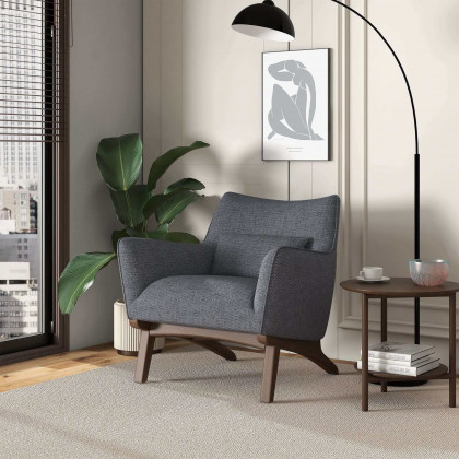Ashcroft Brayden Mid-Century Modern Linen Armchair - Seaside Gray Linen