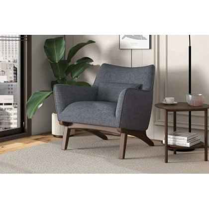 Ashcroft Brayden Mid-Century Modern Linen Armchair - Seaside Gray