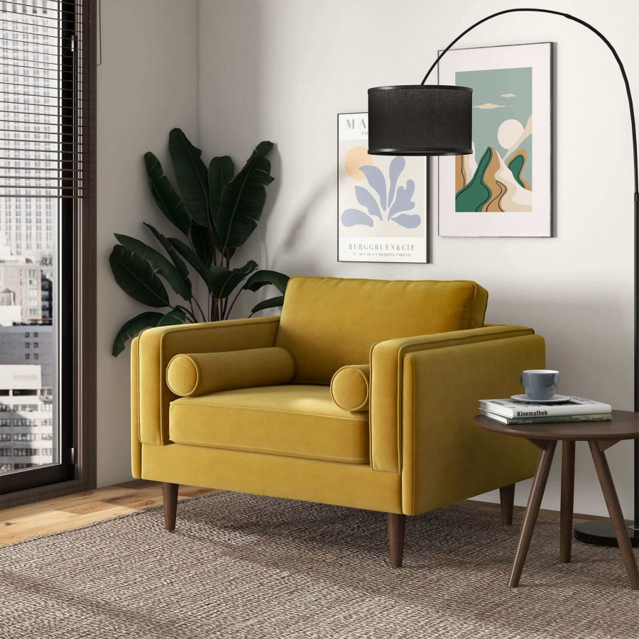 Ashcroft Amber Velvet Lounge Chair - Dark Yellow