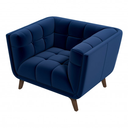 Ashcroft Addison Mid-Century Modern Velvet Lounge Chair - Dark Blue