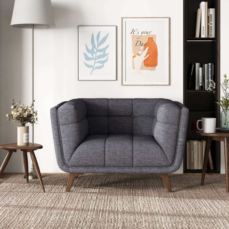 Ashcroft Addison Mid-Century Modern Linen Lounge Chair - Seaside Gray