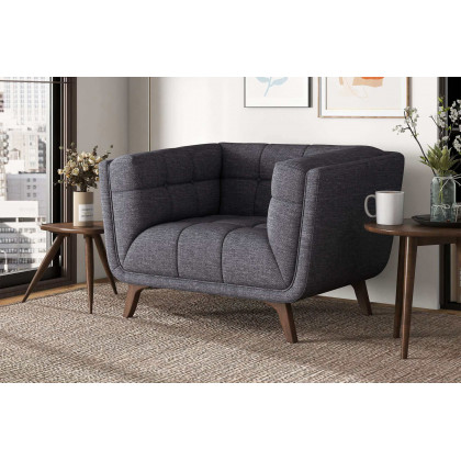 Ashcroft Addison Mid-Century Modern Linen Lounge Chair - Seaside Gray