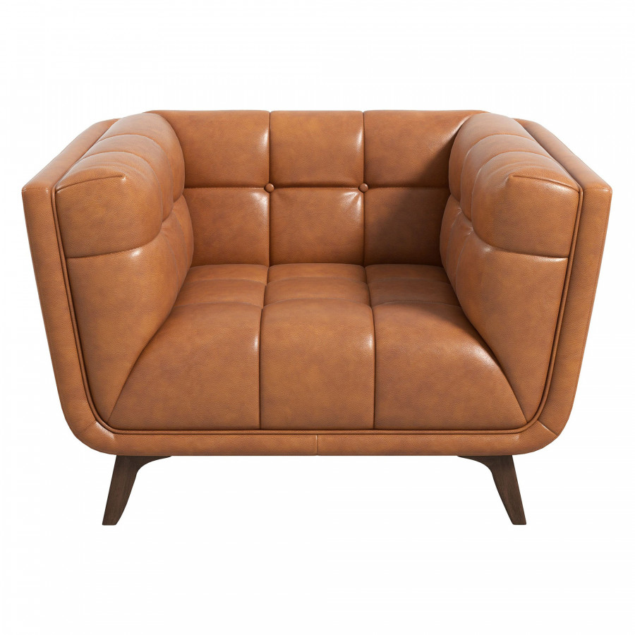 Ashcroft Addison Mid-Century Modern Leather Lounge Chair - Cognac
