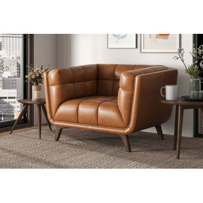 Ashcroft Addison Mid-Century Modern Leather Lounge Chair - Cognac