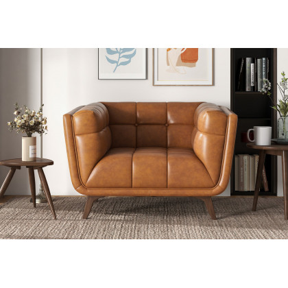 Ashcroft Addison Mid-Century Modern Leather Lounge Chair - Cognac