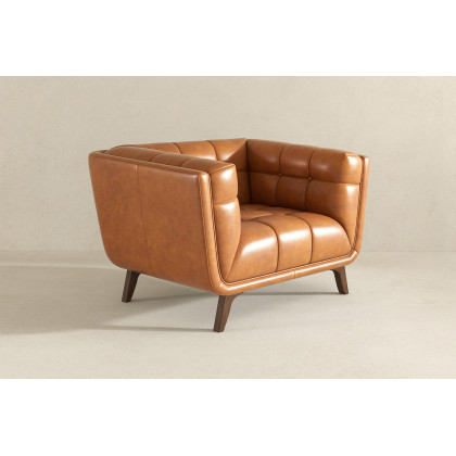 Ashcroft Addison Mid-Century Modern Leather Lounge Chair - Cognac