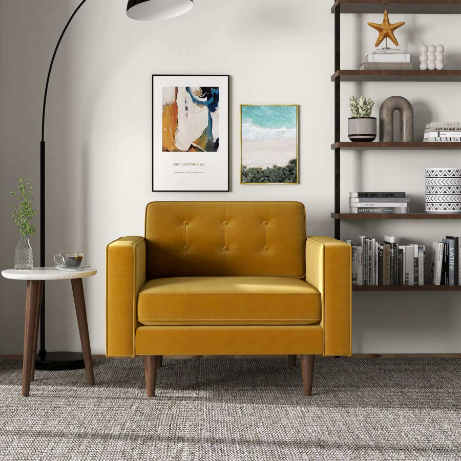 Ashcroft Casey Velvet Lounge Chair - Gold