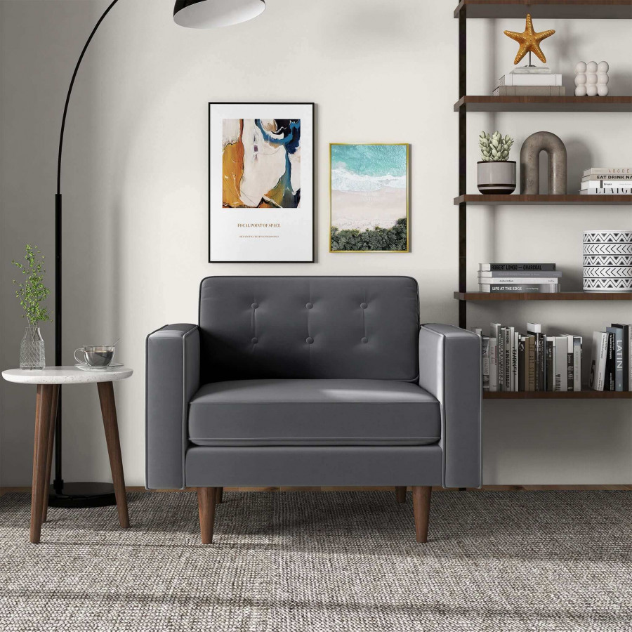 Ashcroft Casey Velvet Lounge Chair - Gray