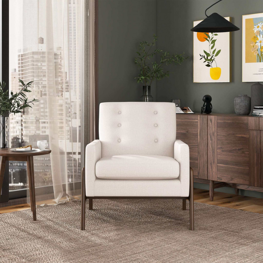 Ashcroft Cole Solid Wood Velvet Lounge Chair – Beige