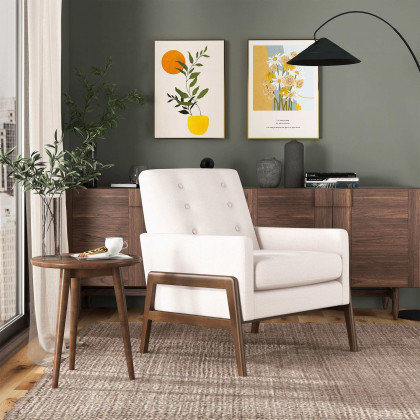 Ashcroft Cole Solid Wood Velvet Lounge Chair – Beige