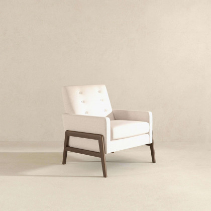 Ashcroft Cole Solid Wood Velvet Lounge Chair – Beige