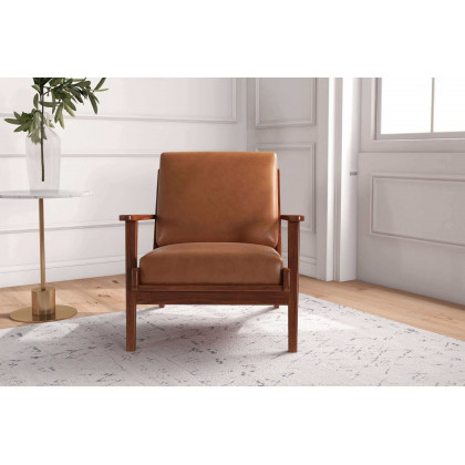 Ashcroft Connor Solid Wood Genuine Leather Lounge Chair - Tan