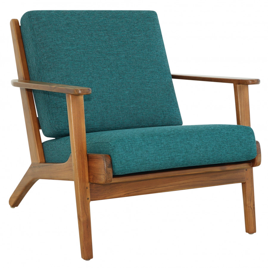 Ashcroft Connor Solid Wood Linen Lounge Chair - Teal