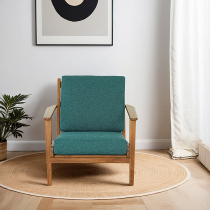 Ashcroft Connor Solid Wood Linen Lounge Chair - Teal