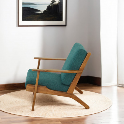 Ashcroft Connor Solid Wood Linen Lounge Chair - Teal