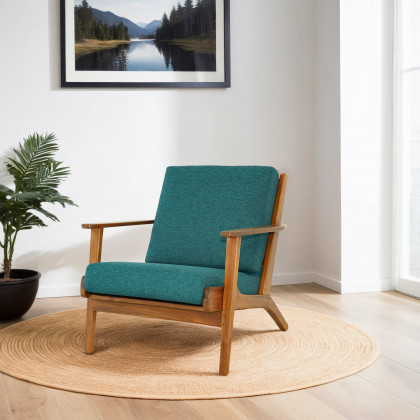 Ashcroft Connor Solid Wood Linen Lounge Chair - Teal