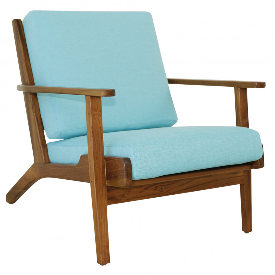 Ashcroft Connor Solid Wood Linen Lounge Chair - Sky Blue
