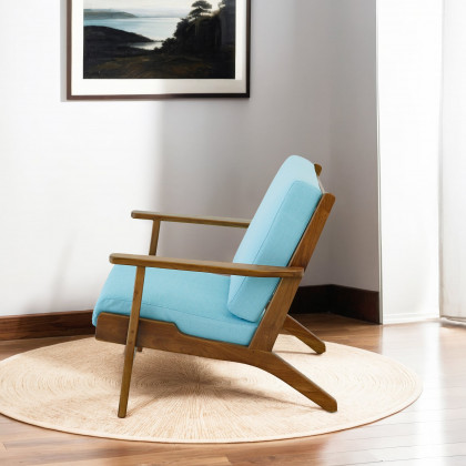 Ashcroft Connor Solid Wood Linen Lounge Chair - Sky Blue