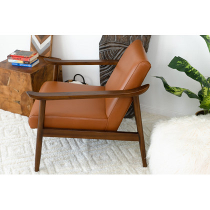 Ashcroft Brandon Leather Lounge Chair - Solid Dark Tan