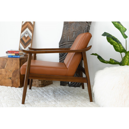 Ashcroft Brandon Leather Lounge Chair - Solid Dark Tan