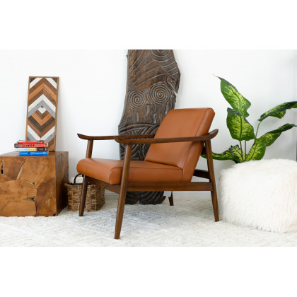 Ashcroft Brandon Leather Lounge Chair - Solid Dark Tan