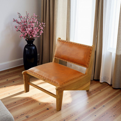 Ashcroft - Talon Solid Wood Tan Leather Lounge Chair
