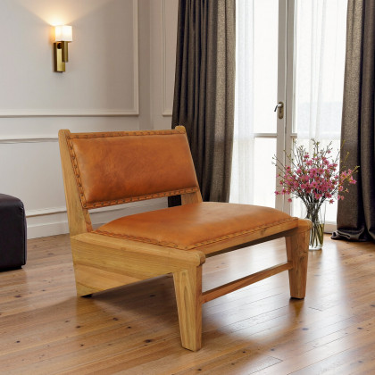 Ashcroft - Talon Solid Wood Tan Leather Lounge Chair