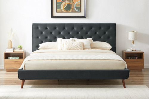 Ashcroft™ Ashley Platform Bed - King Size, Dark Gray Velvet