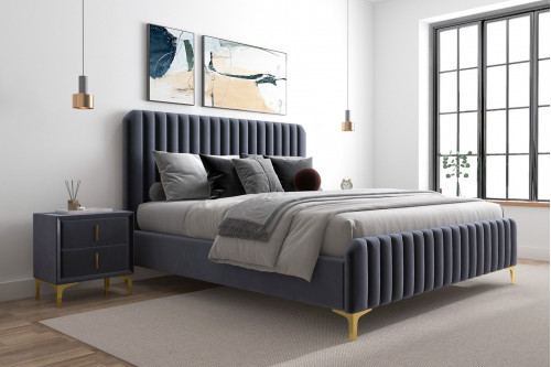 Ashcroft™ Angela Platform Bed - King Size, Gray Velvet