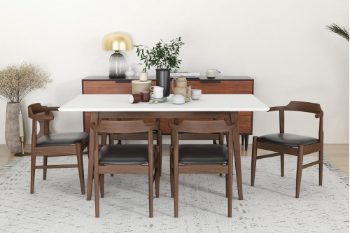 Ashcroft™ Alpine Dining Set with 6 Zola Black Leather Chairs - Walnut/White