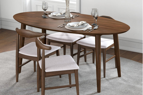 Ashcroft™ Rixos Dining Set with 4 Winston Beige Dining Chairs - Walnut