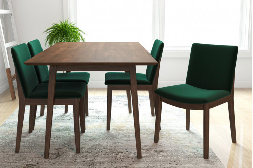 Ashcroft™ Adira Dining Set with 4 Virginia Green Velvet Dining Chairs - Large Size, Walnut