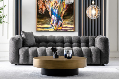 Ashcroft™ Marsilya Modern Sofa - Dark Gray Boucle