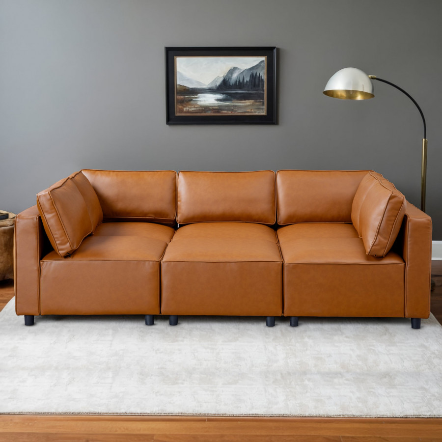 Ashcroft - Reno Cognac Vegan Leather Modular Sofa