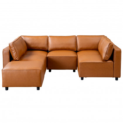 Ashcroft - Reno Cognac Vegan Leather Modular Sofa