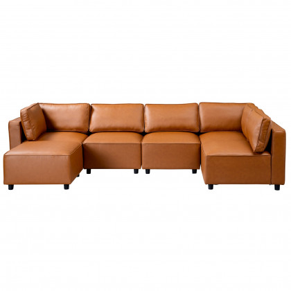 Ashcroft - Reno Cognac Vegan Leather Modular Sofa