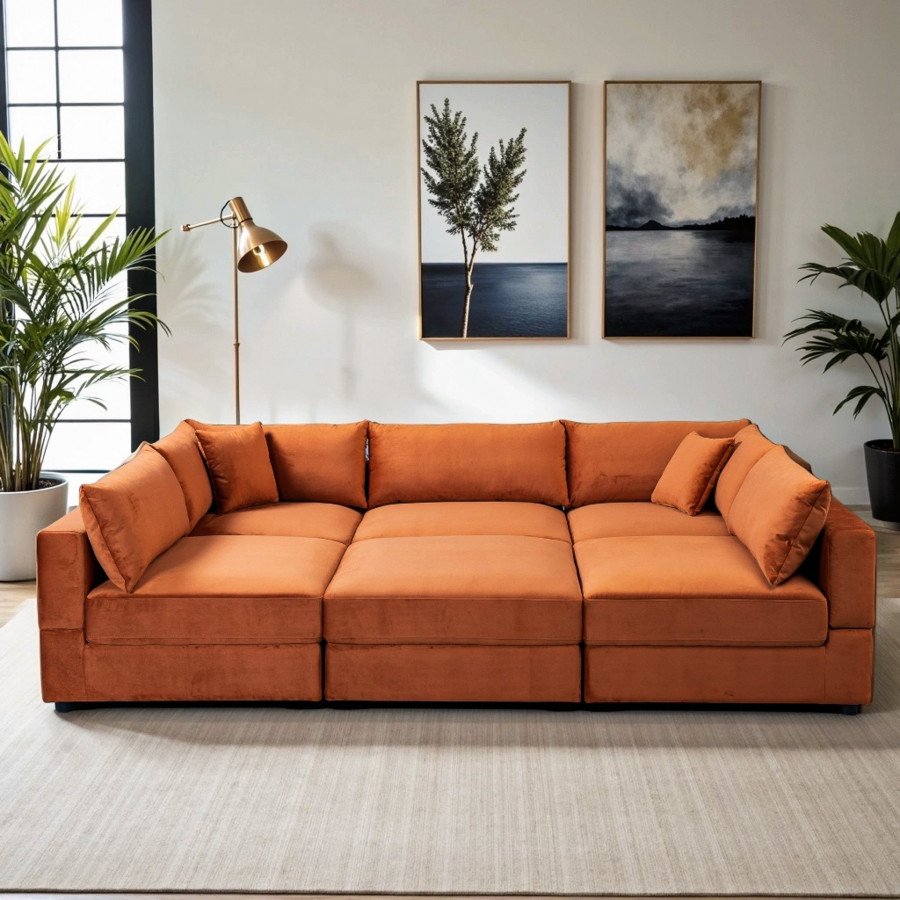 Ashcroft - Uptown Burnt Orange Velvet Modular Sofa