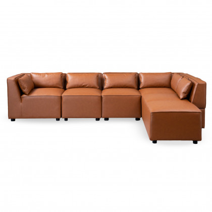 Ashcroft - Wexford Cognac Vegan Leather Modular Sofa